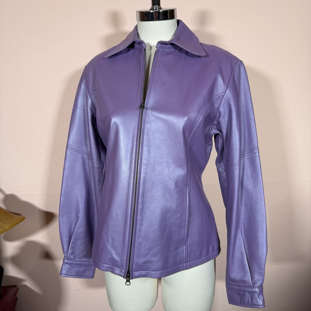 Vintage Nicola Berti Lavender purple leather minimalist zip front Blazer Jacket - Picture 4 of 16